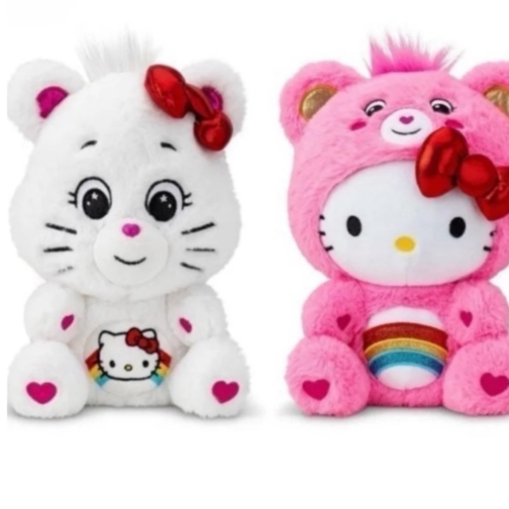 Hello Kitty and Friends X Care Bears. Plush Toy Set - Pink and White